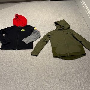 Nike Kids Olive Green Full-Zip Hoodie & Black/Red Colorblock Zip Jacket